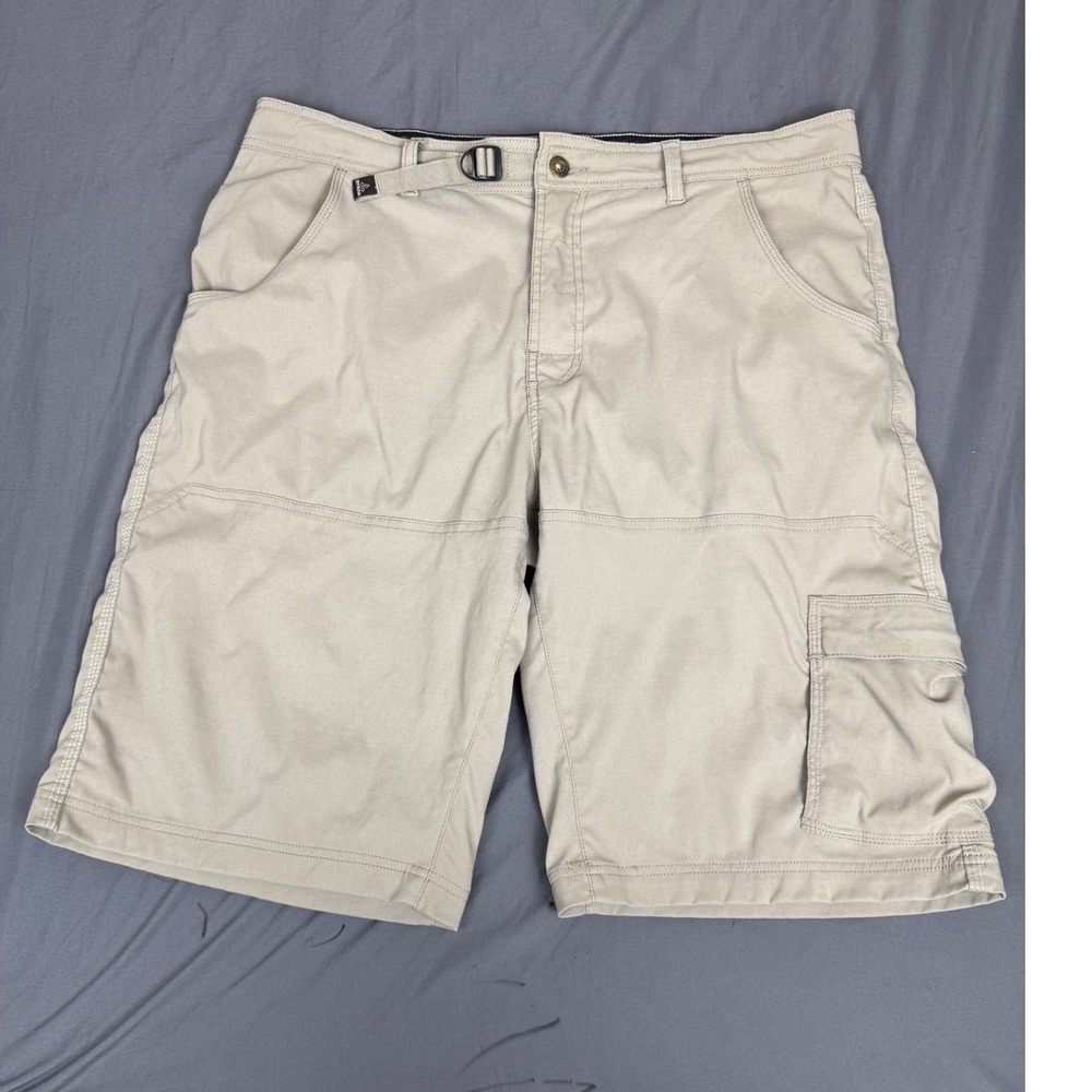 prAna Stretch Zion Shorts Mens XL Light Khaki Hiking Cargo Outdoor Belted